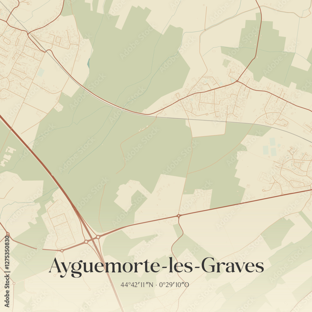 Fototapeta premium Vintage map of Ayguemorte-les-Graves, France.