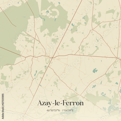 Vintage map of Azay-le-Ferron, France.