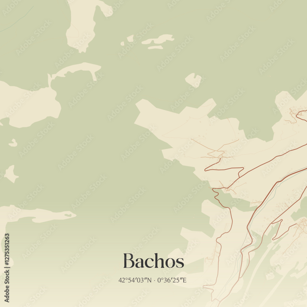 Fototapeta premium Vintage map of Bachos, France.