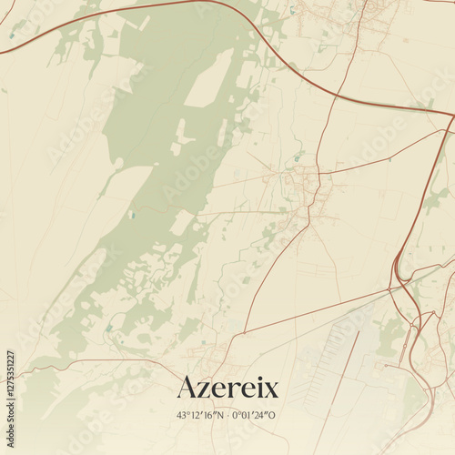 Vintage map of Azereix, France.