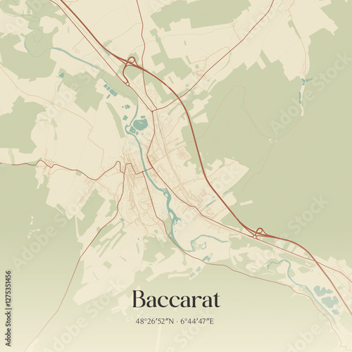 Vintage map of Baccarat, France.