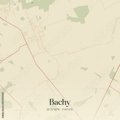 Vintage map of Bachy, France.