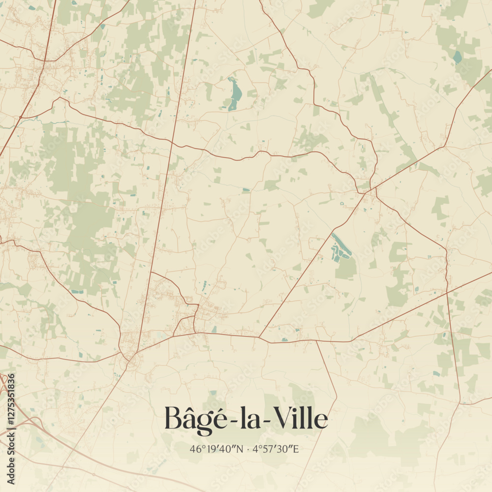 Fototapeta premium Vintage map of Bâgé-la-Ville, France.