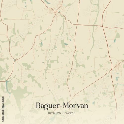 Vintage map of Baguer-Morvan, France.