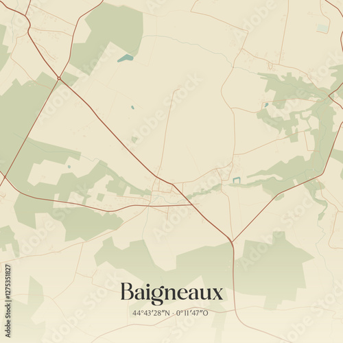 Vintage map of Baigneaux, France.