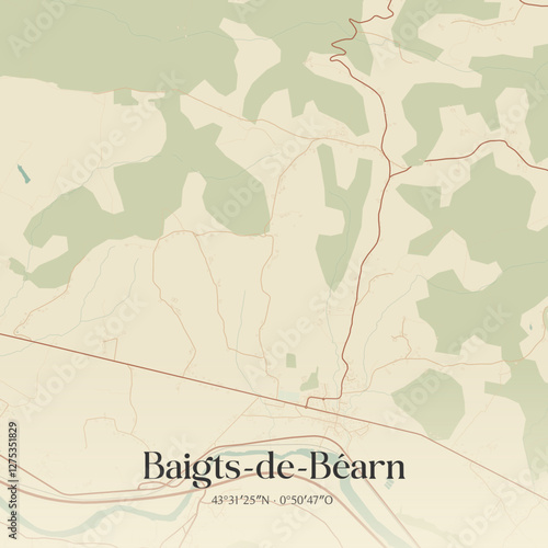 Vintage map of Baigts-de-Béarn, France.