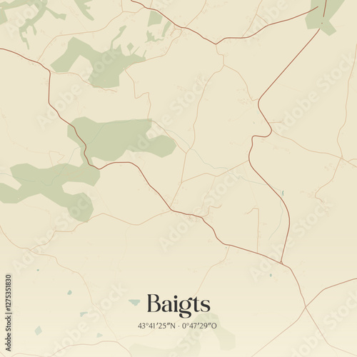 Vintage map of Baigts, France.
