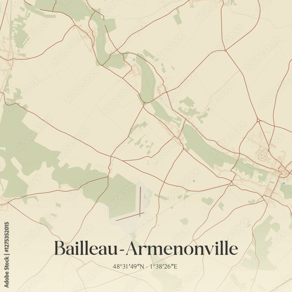 Obraz premium Vintage map of Bailleau-Armenonville, France.