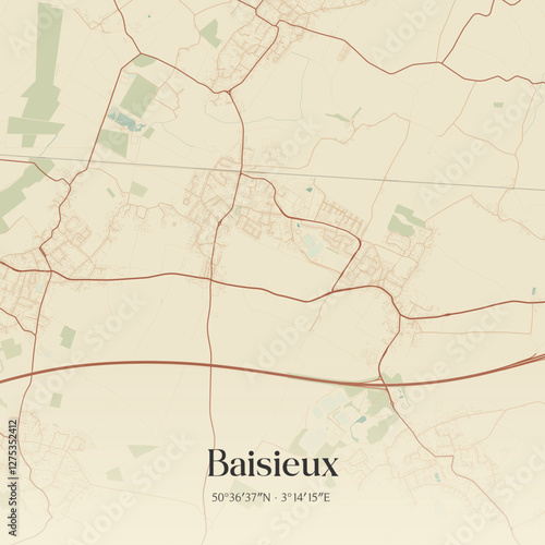 Vintage map of Baisieux, France.