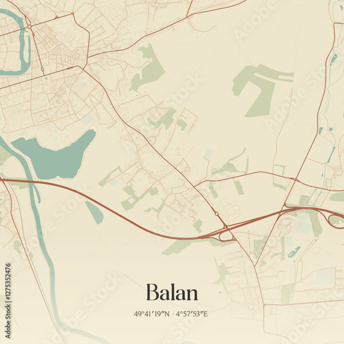 Vintage map of Balan, France.
