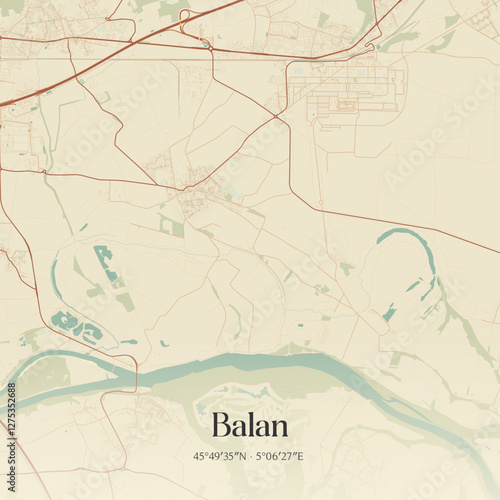 Vintage map of Balan, France.