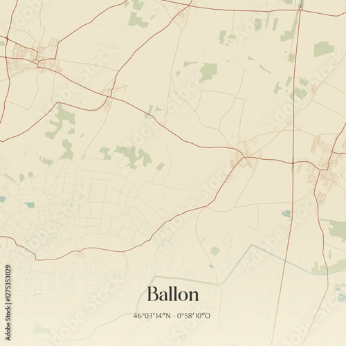 Vintage map of Ballon, France.