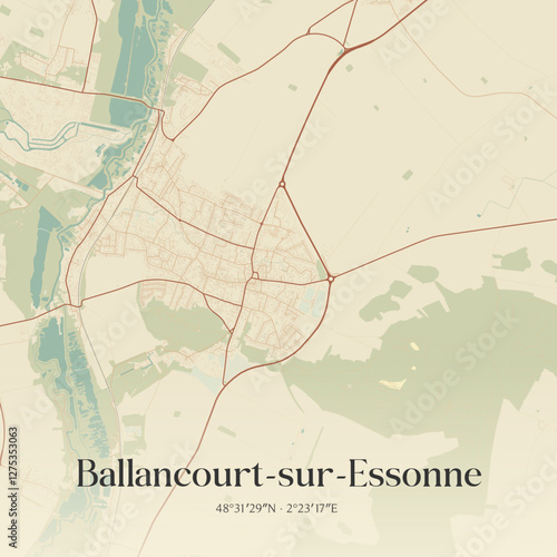 Εκτύπωση καμβά Vintage map of Ballancourt-sur-Essonne, France.