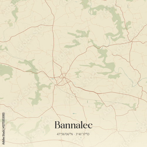 Vintage map of Bannalec, France.