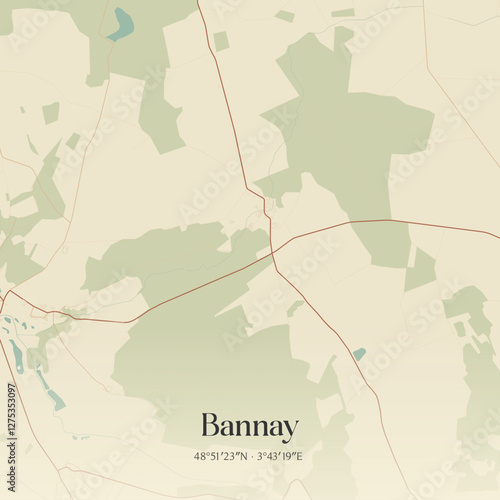 Vintage map of Bannay, France.