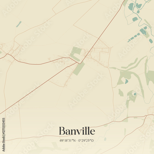 Vintage map of Banville, France.