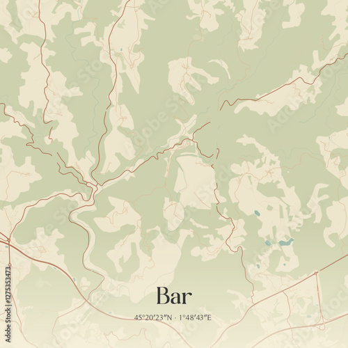 Vintage map of Bar, France.