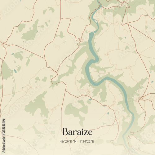Vintage map of Baraize, France.