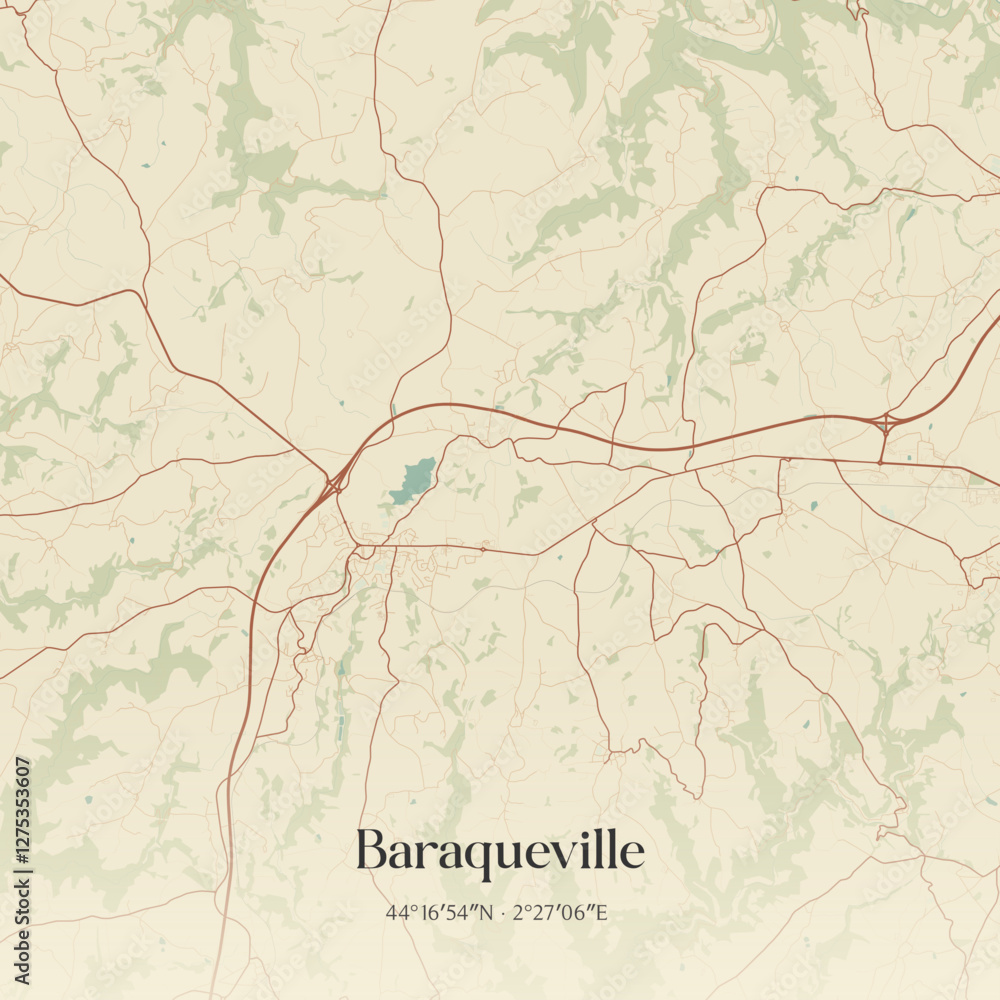 Fototapeta premium Vintage map of Baraqueville, France.