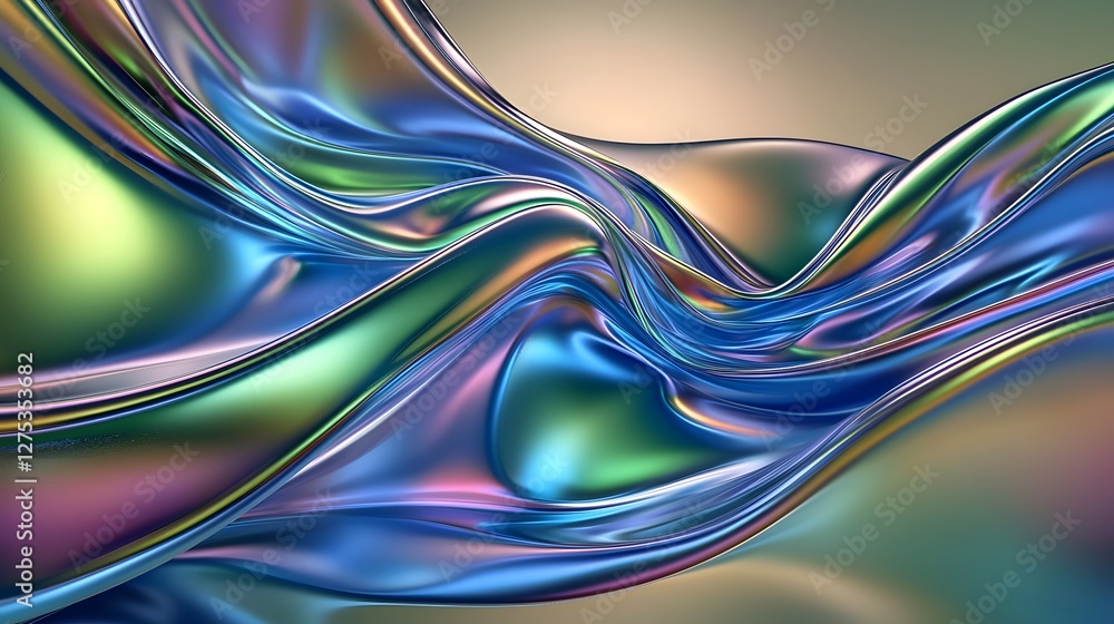 Surreal Holographic Cloth with Fluid Neon Waves in High-Tech Futuristic Setting Surreal Holographic Cloth with Fluid Neon Waves in High-Tech Futuristic Setting