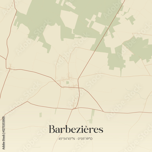 Vintage map of Barbezières, France.