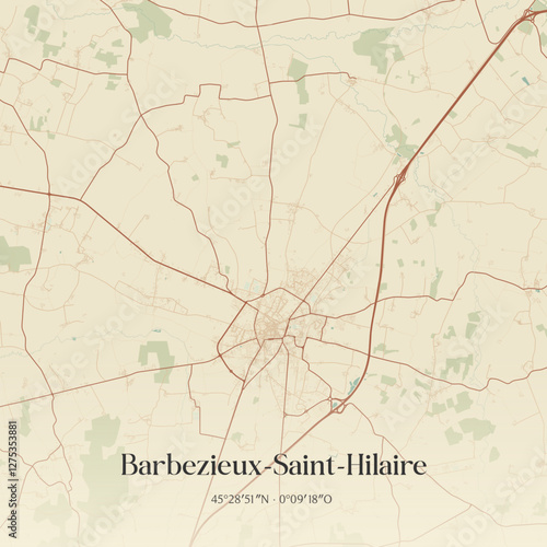 Vintage map of Barbezieux-Saint-Hilaire, France.