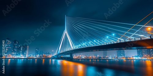 Fototapeta Naklejka Na Ścianę i Meble -  Erasmus bridge crossing the nieuwe maas river in rotterdam at night