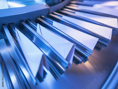 Wallpaper Mural Automated envelope sorting machine with blue lighting and organized paper in modern design Torontodigital.ca