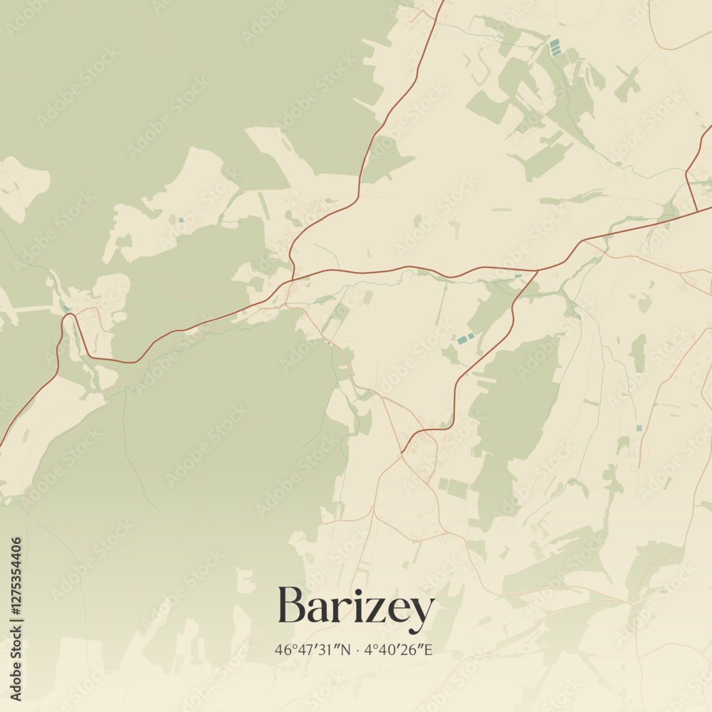 Fototapeta premium Vintage map of Barizey, France.