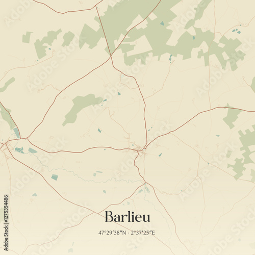 Vintage map of Barlieu, France.