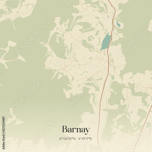 Vintage map of Barnay, France.