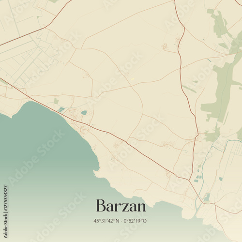 Vintage map of Barzan, France.