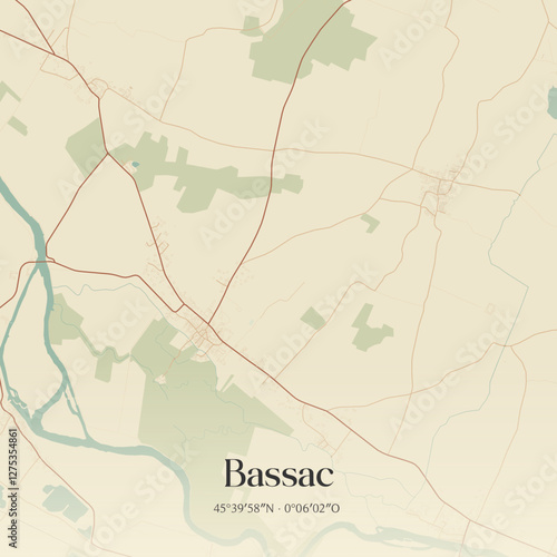 Vintage map of Bassac, France.