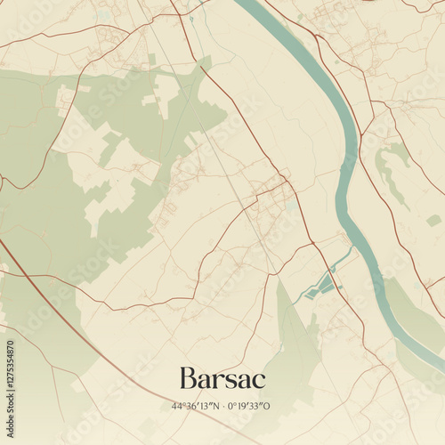 Vintage map of Barsac, France.