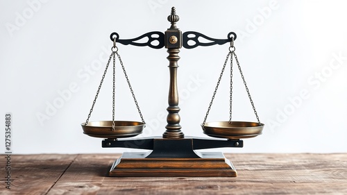 Antique Two-Pan Balance Scales on Wooden Table - Justice Scales Image