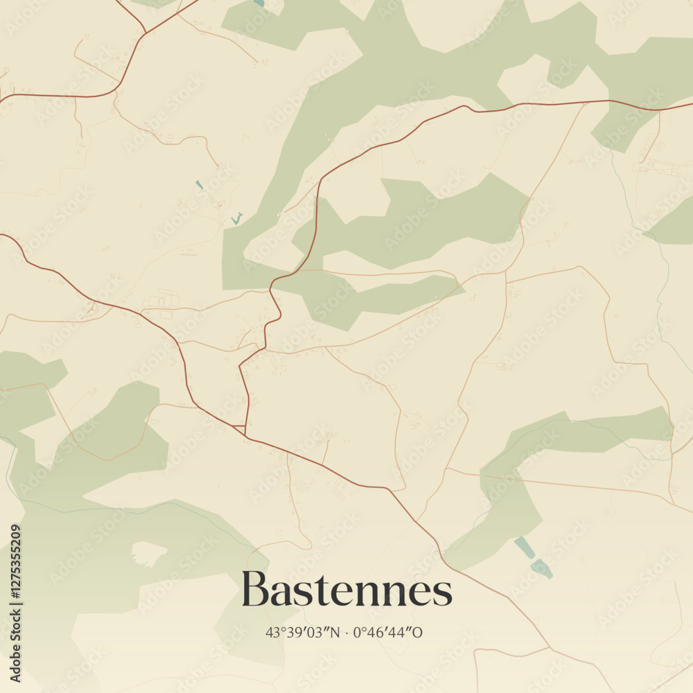 Obraz premium Vintage map of Bastennes, France.