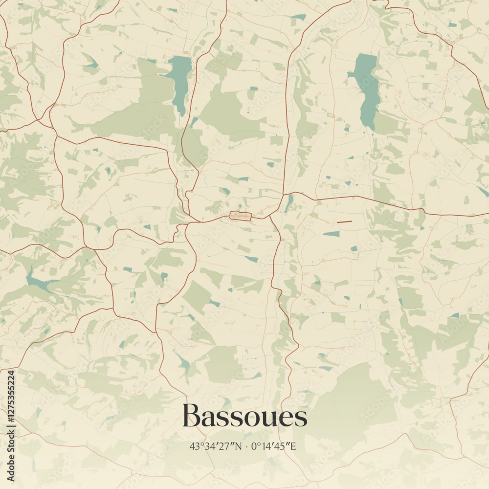 Fototapeta premium Vintage map of Bassoues, France.