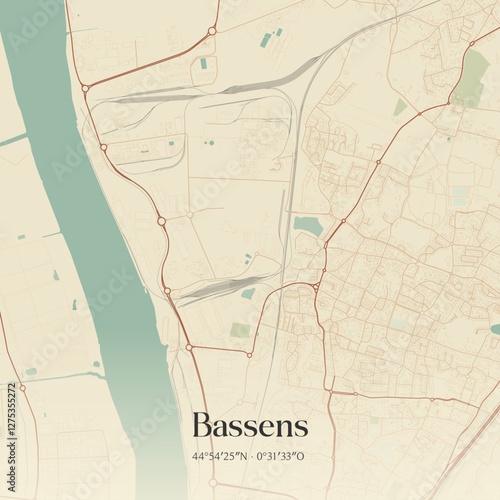 Vintage map of Bassens, France.