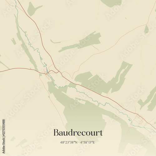 Vintage map of Baudrecourt, France.