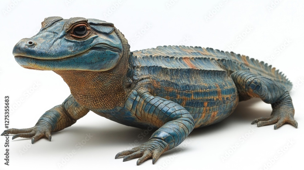Obraz premium Realistic Blue and Orange Crocodile-Like Creature with Detailed Scales. Generative AI