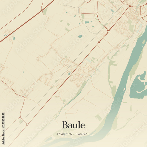 Vintage map of Baule, France.