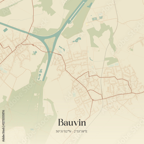 Vintage map of Bauvin, France.