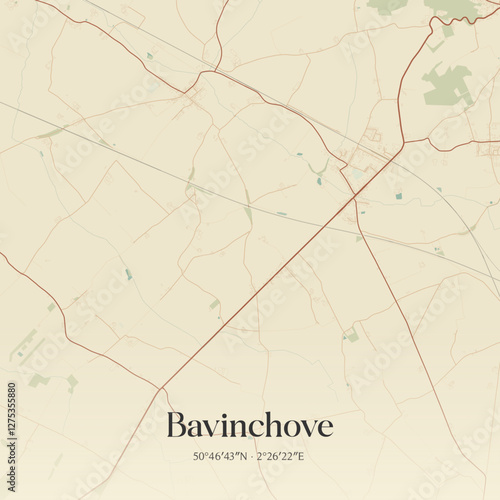 Vintage map of Bavinchove, France.