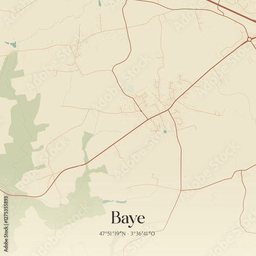 Vintage map of Baye, France.