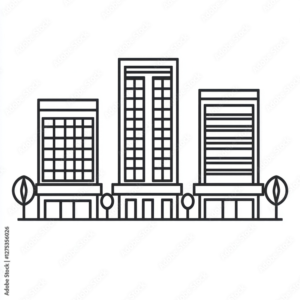 3D symbol of commercial buildings, modern and simplified, on a white canvas. 3D symbol of commercial buildings, modern and simplified, on a white canvas.