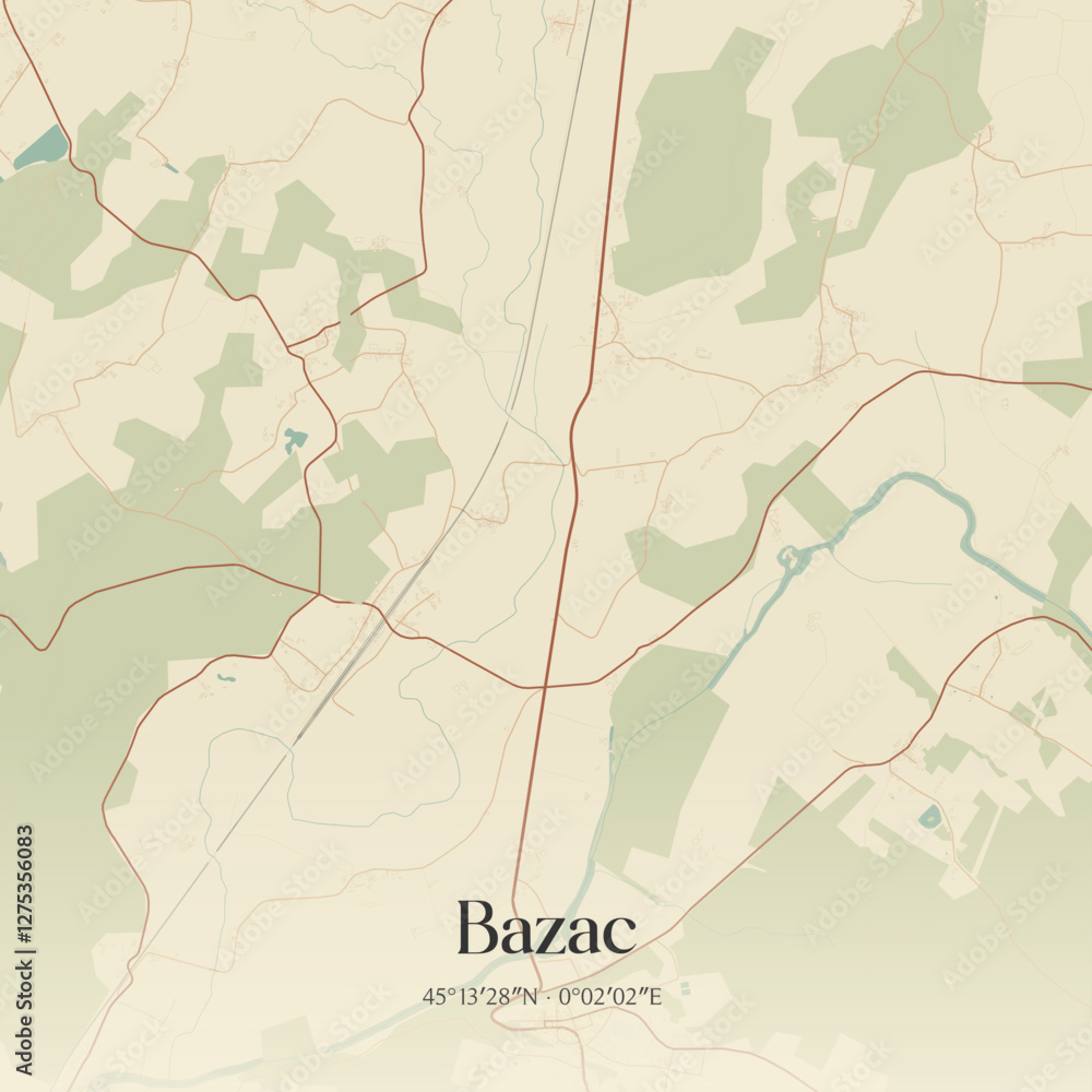 Fototapeta premium Vintage map of Bazac, France.