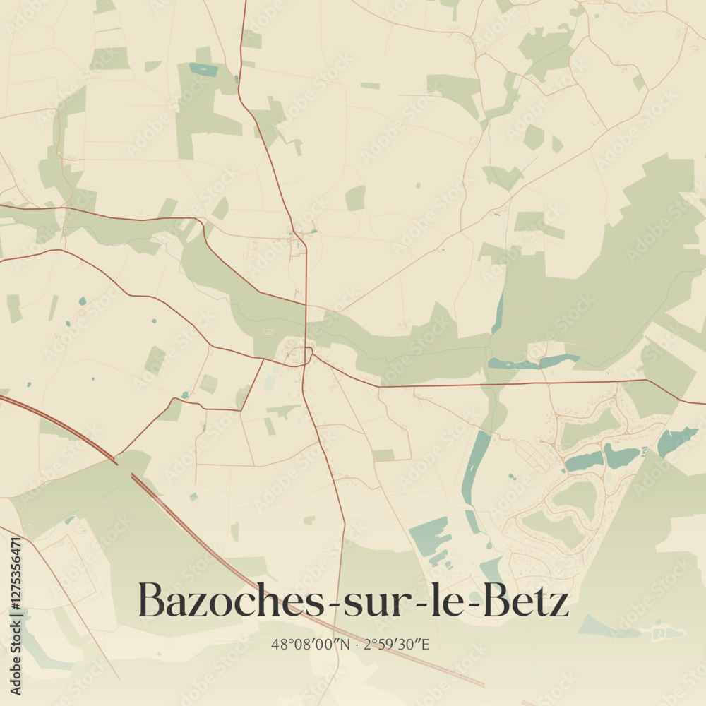 Fototapeta premium Vintage map of Bazoches-sur-le-Betz, France.