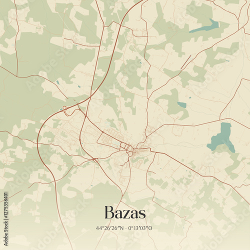 Vintage map of Bazas, France.