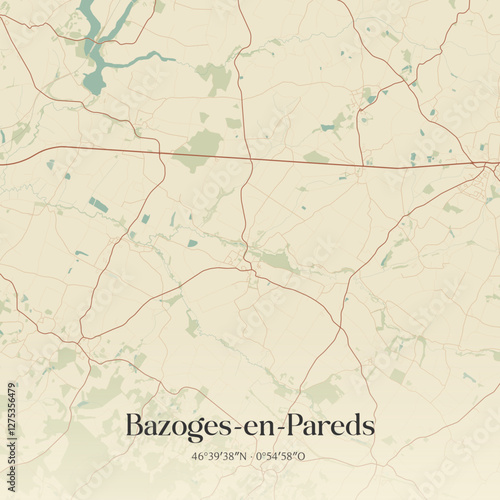 Vintage map of Bazoges-en-Pareds, France.