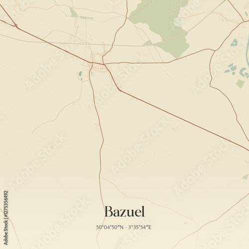 Vintage map of Bazuel, France.